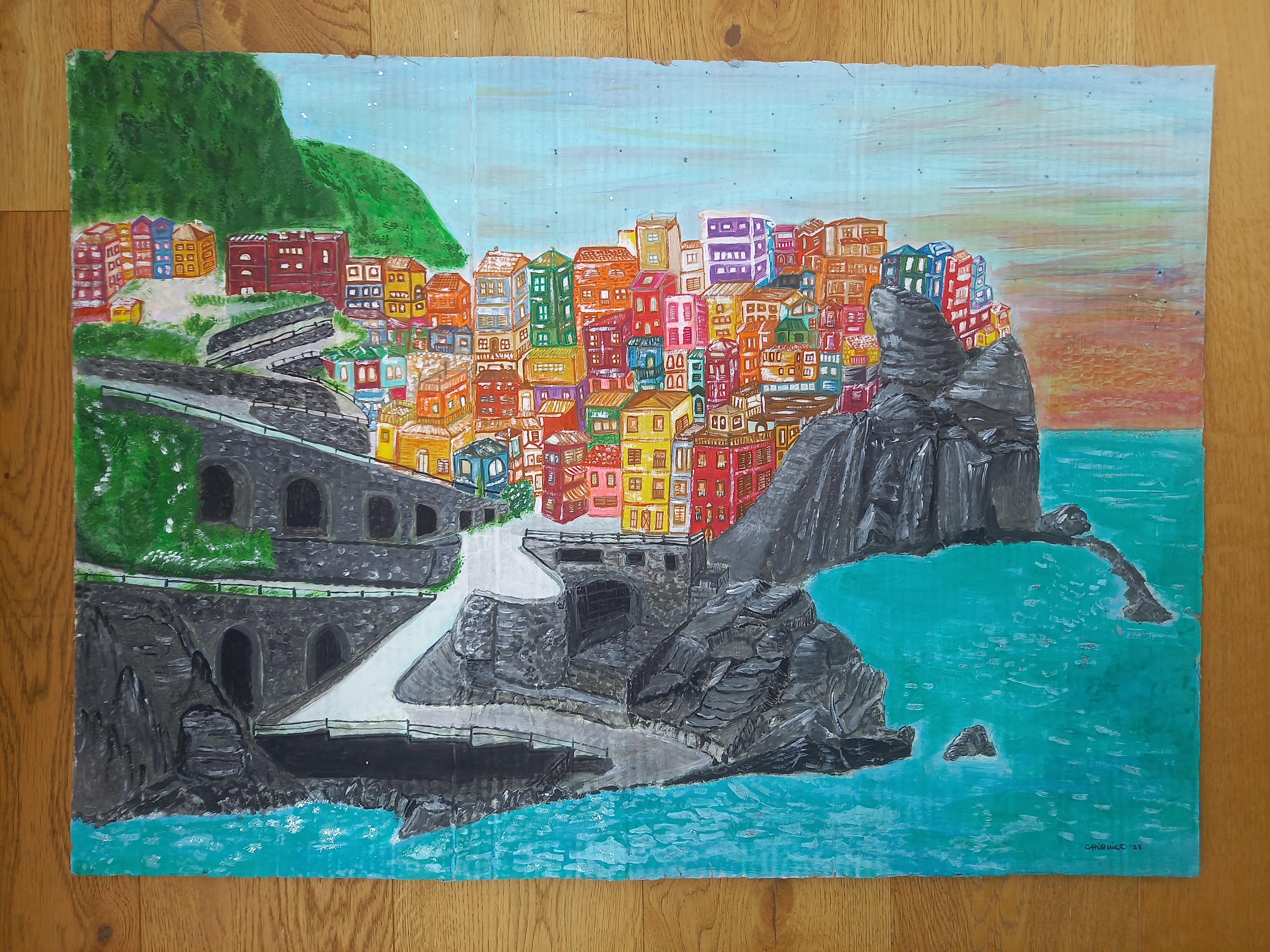 A painting of the cliffs in Manarola, Cinque Terre